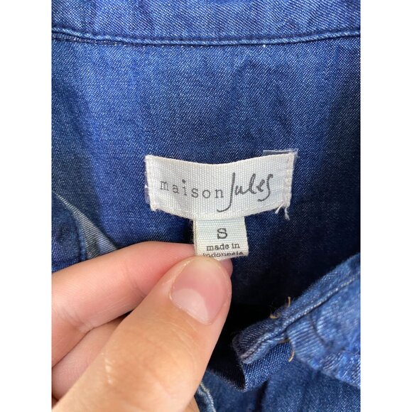 Maison Jules Womens Denim Button-Up Shirt Dress Roll Sleeves Cotton Small Blue - Picture 3 of 7